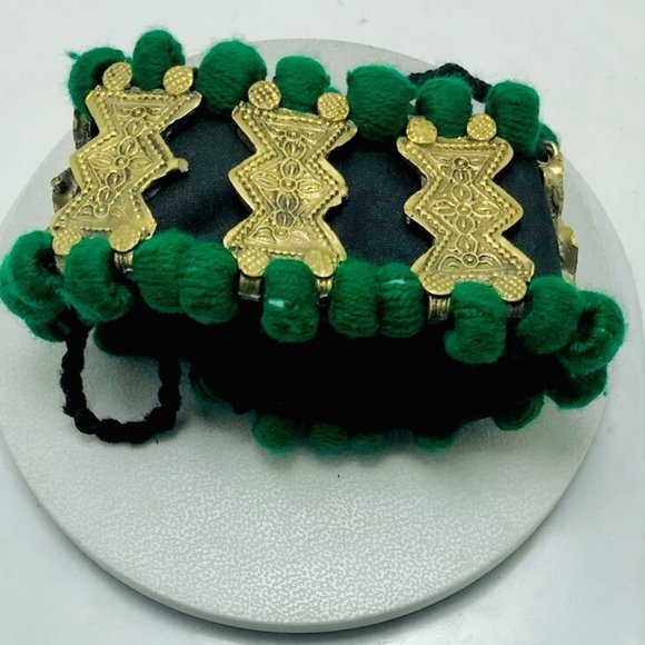 Green Vintage Choker Necklace, Handmade Afghan Metal Choker Tribal Green Choker - Picture 11 of 12